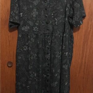 NWOT Woman Within 22/24 1X Black Floral Dress Pockets Casual Maxi